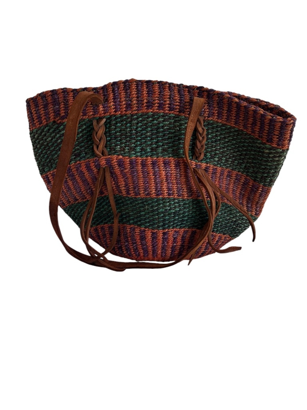 Kenyan Hand Made RICH colors purple green straw leather basket bag purse